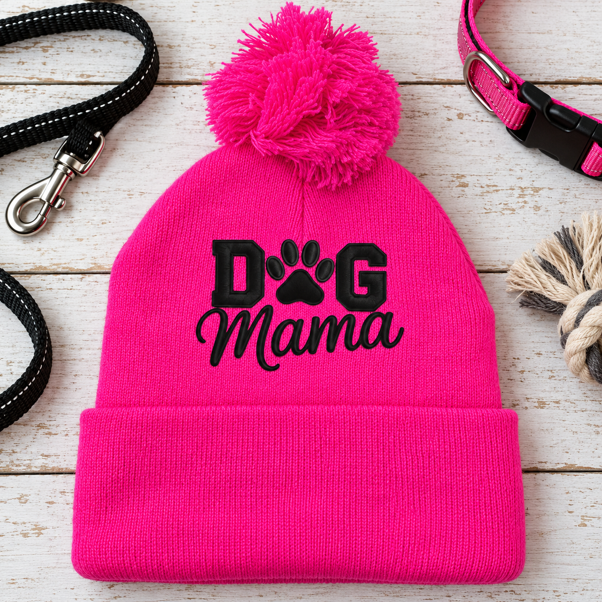 Pink, Paws & Cozy Walks Dog Mama Pom-Pom Beanie