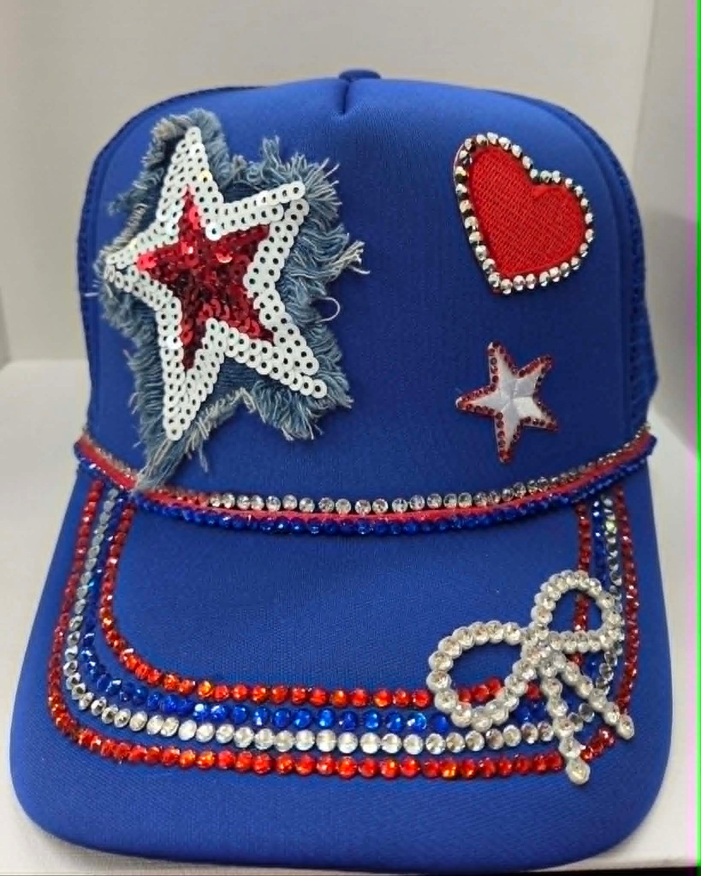 "Liberty Belle Rhinestone Glam Trucker Hat"