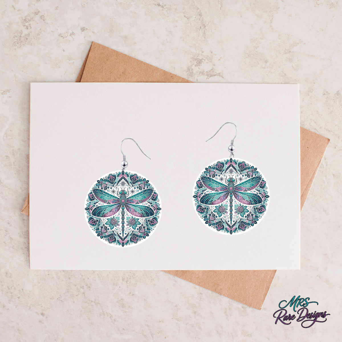 "Teal Dream" Dragonfly Mandala Earrings