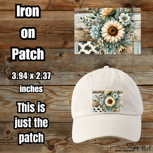 Rustic Sunflower Patchwork Iron-On Patch — 3.94″ × 2.37″ (Rectangle, Rounded Rectangle, or Circle)