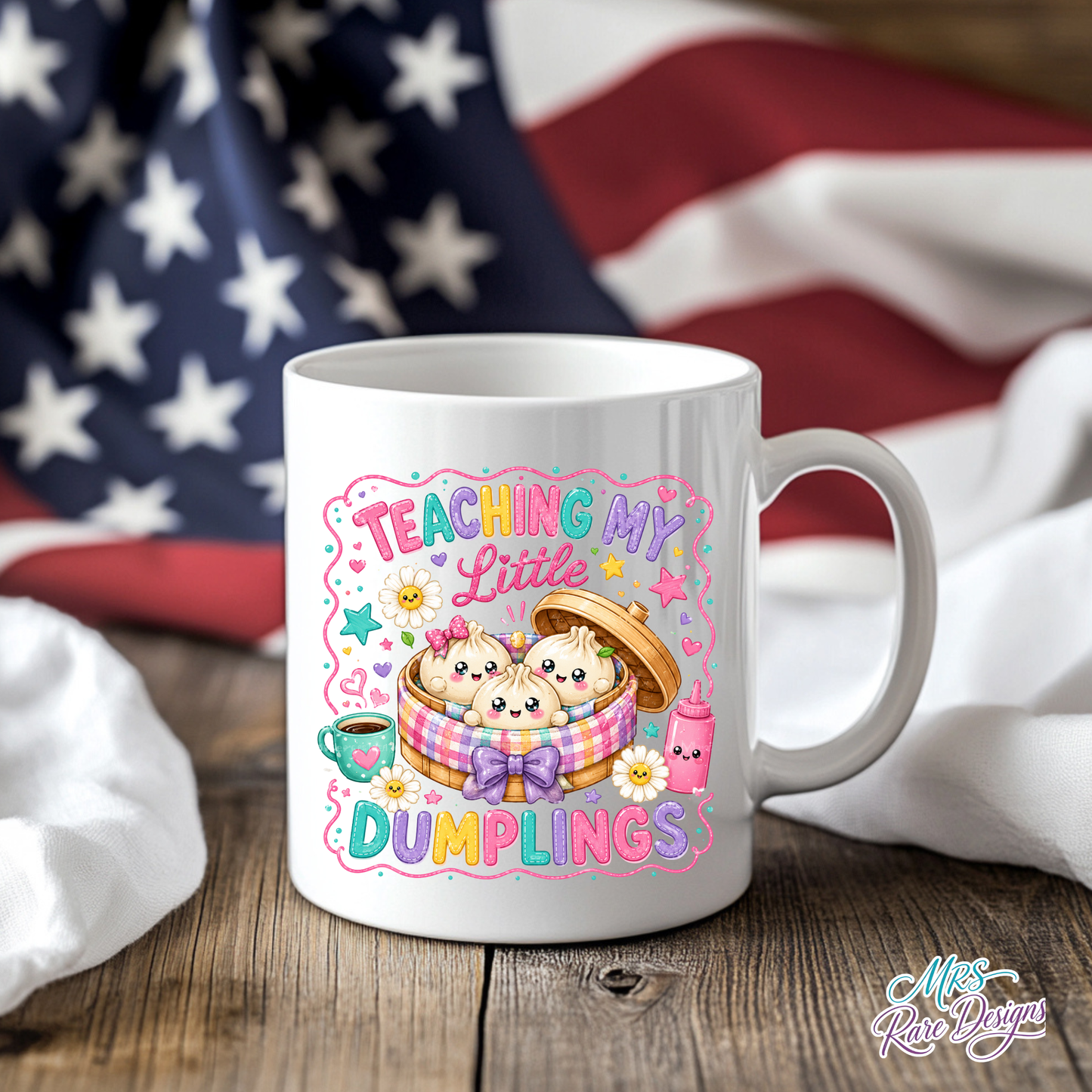 "Teaching My Little Dumplings" Daisy Gingham Mug
