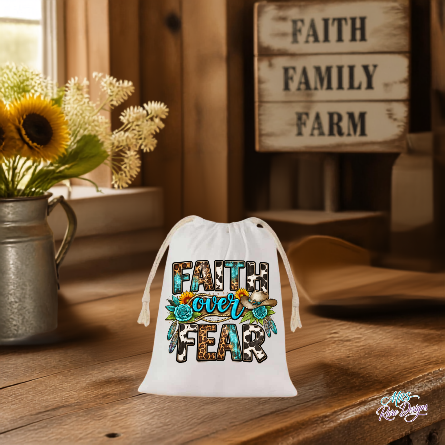 Rustic Charm 'Faith Over Fear' 4x6 Drawstring Gift Bag