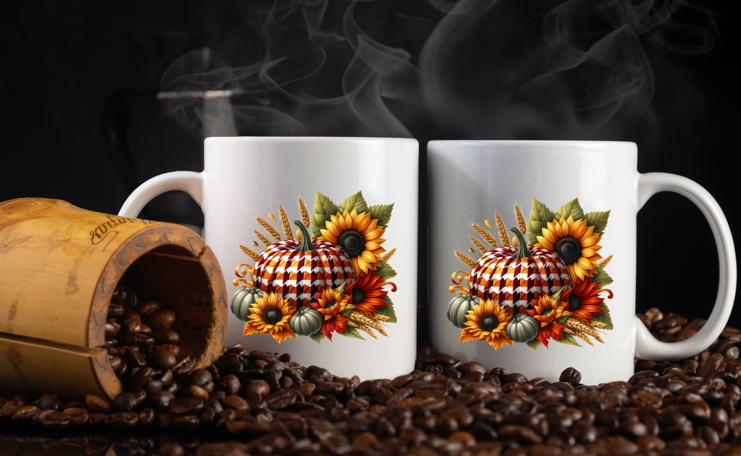 Autumn Harvest Pumpkin Mug Collection – 11oz Coffee Cups with Front & Back Designs