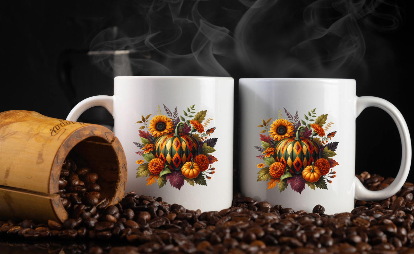 Autumn Harvest Pumpkin Mug Collection – 11oz Coffee Cups with Front & Back Designs