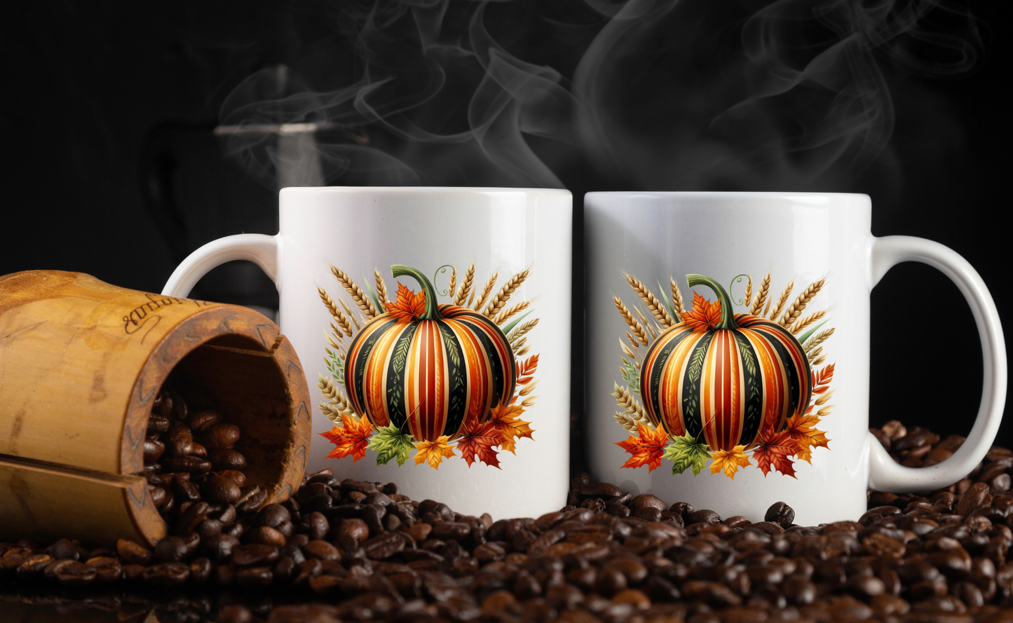 Autumn Harvest Pumpkin Mug Collection – 11oz Coffee Cups with Front & Back Designs