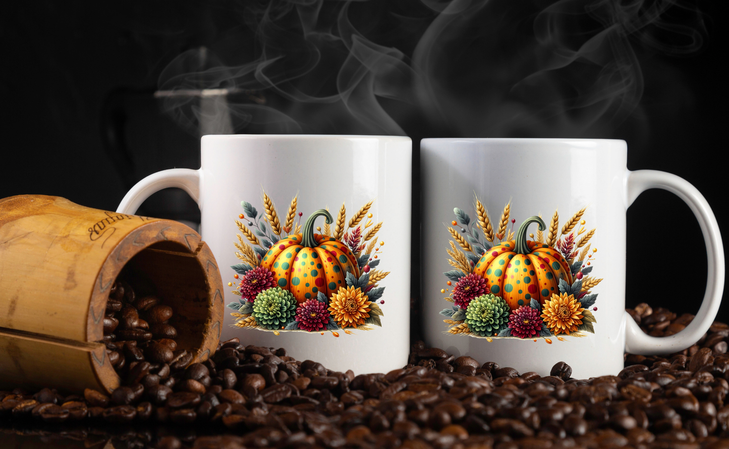 Autumn Harvest Pumpkin Mug Collection – 11oz Coffee Cups with Front & Back Designs