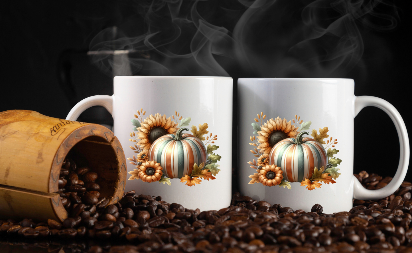 Autumn Harvest Pumpkin Mug Collection – 11oz Coffee Cups with Front & Back Designs
