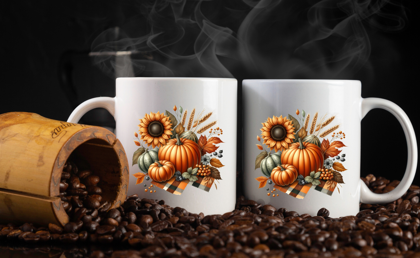 Autumn Harvest Pumpkin Mug Collection – 11oz Coffee Cups with Front & Back Designs