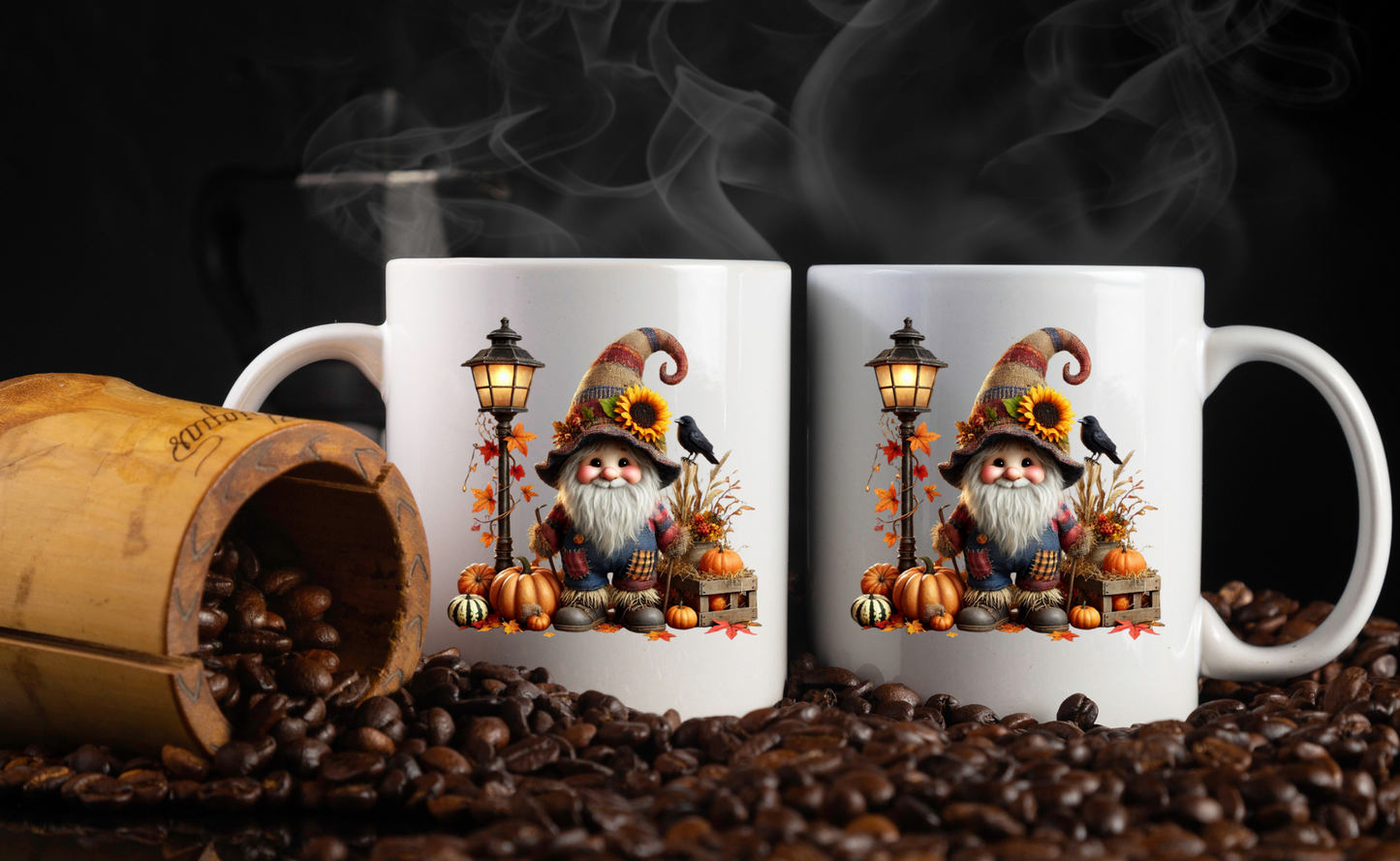 Autumn Harvest Gnome & Scarecrow Coffee Mugs