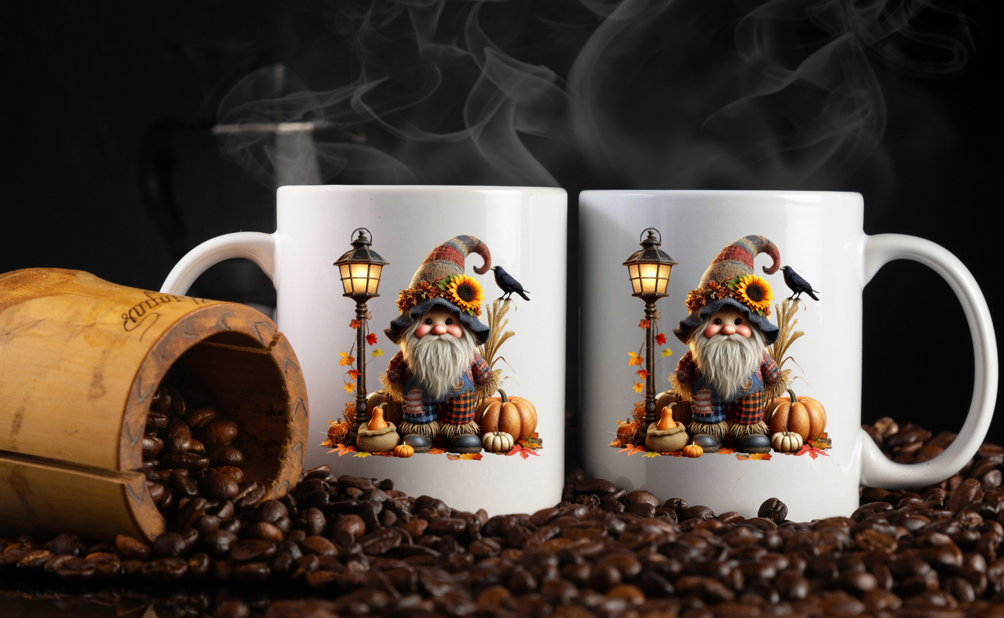 Autumn Harvest Gnome & Scarecrow Coffee Mugs
