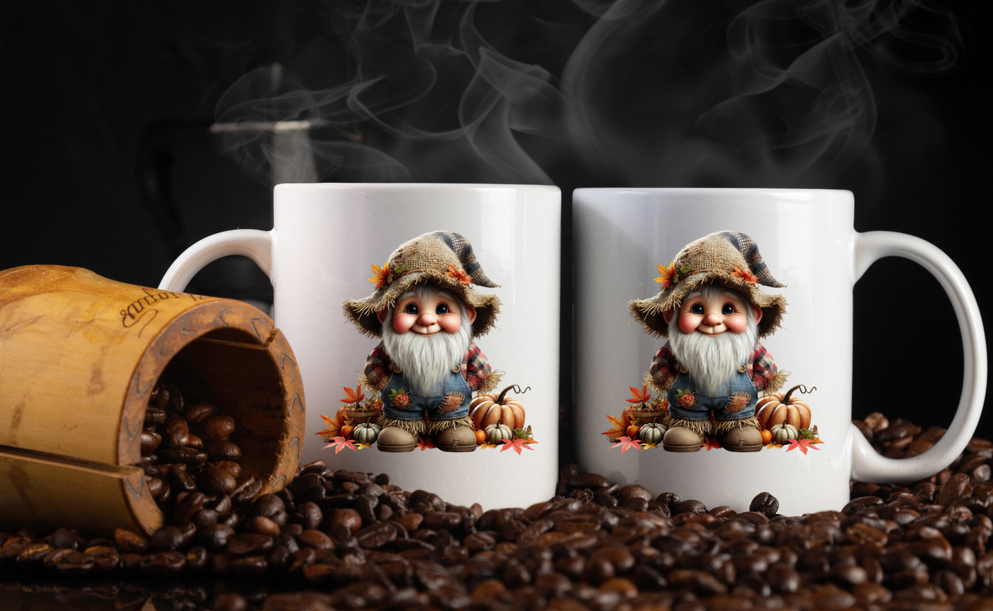 Autumn Harvest Gnome & Scarecrow Coffee Mugs