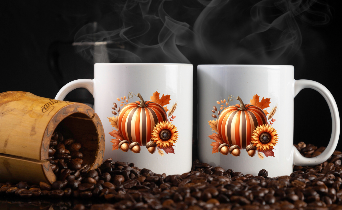 Autumn Harvest Pumpkin Mug Collection – 11oz Coffee Cups with Front & Back Designs