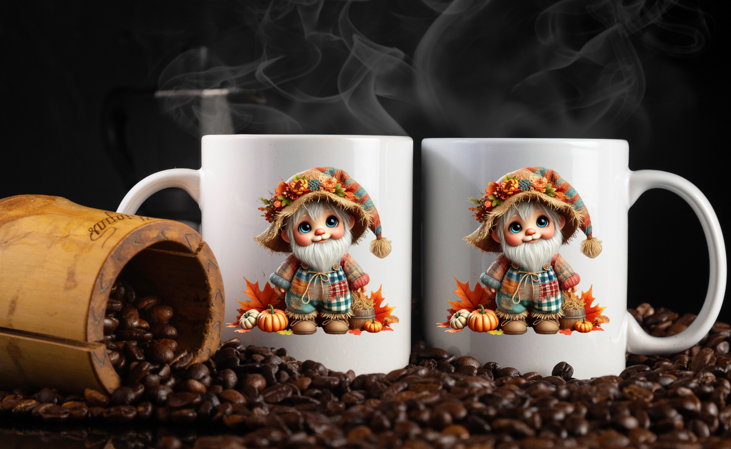 Autumn Harvest Gnome & Scarecrow Coffee Mugs