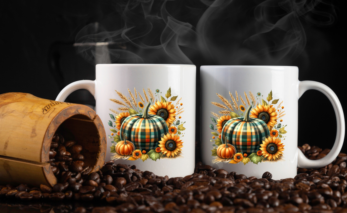 Autumn Harvest Pumpkin Mug Collection – 11oz Coffee Cups with Front & Back Designs