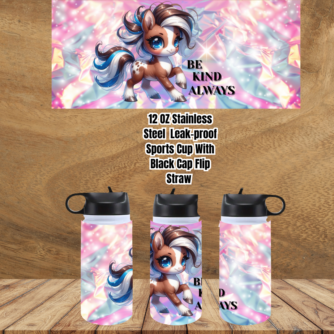 Kindness Ponies Flip-Straw Sports Cup Collection – 12oz Stainless Steel