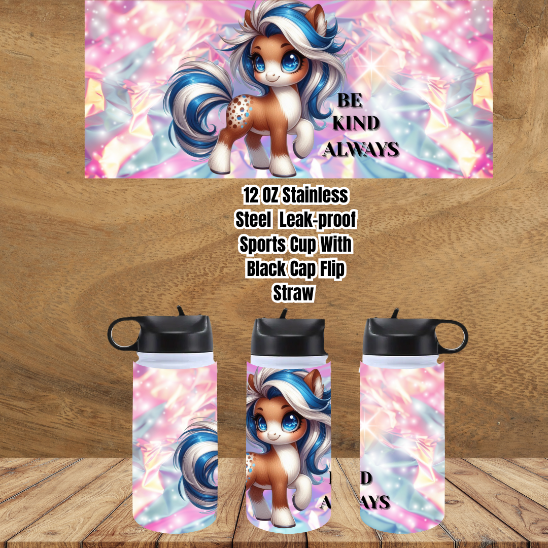 Kindness Ponies Flip-Straw Sports Cup Collection – 12oz Stainless Steel
