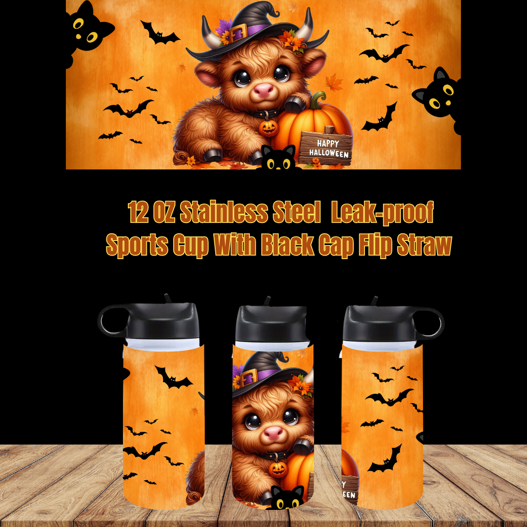 Spooky Highland Cow Sports Cup Collection – 12 oz Stainless Steel Leak-Proof