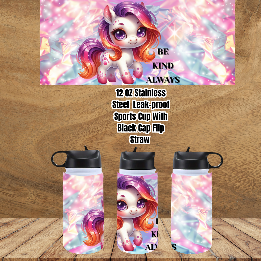 Kindness Ponies Flip-Straw Sports Cup Collection – 12oz Stainless Steel