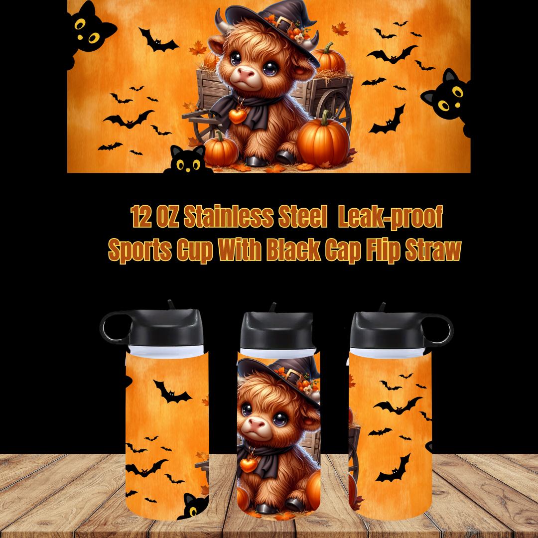 Spooky Highland Cow Sports Cup Collection – 12 oz Stainless Steel Leak-Proof