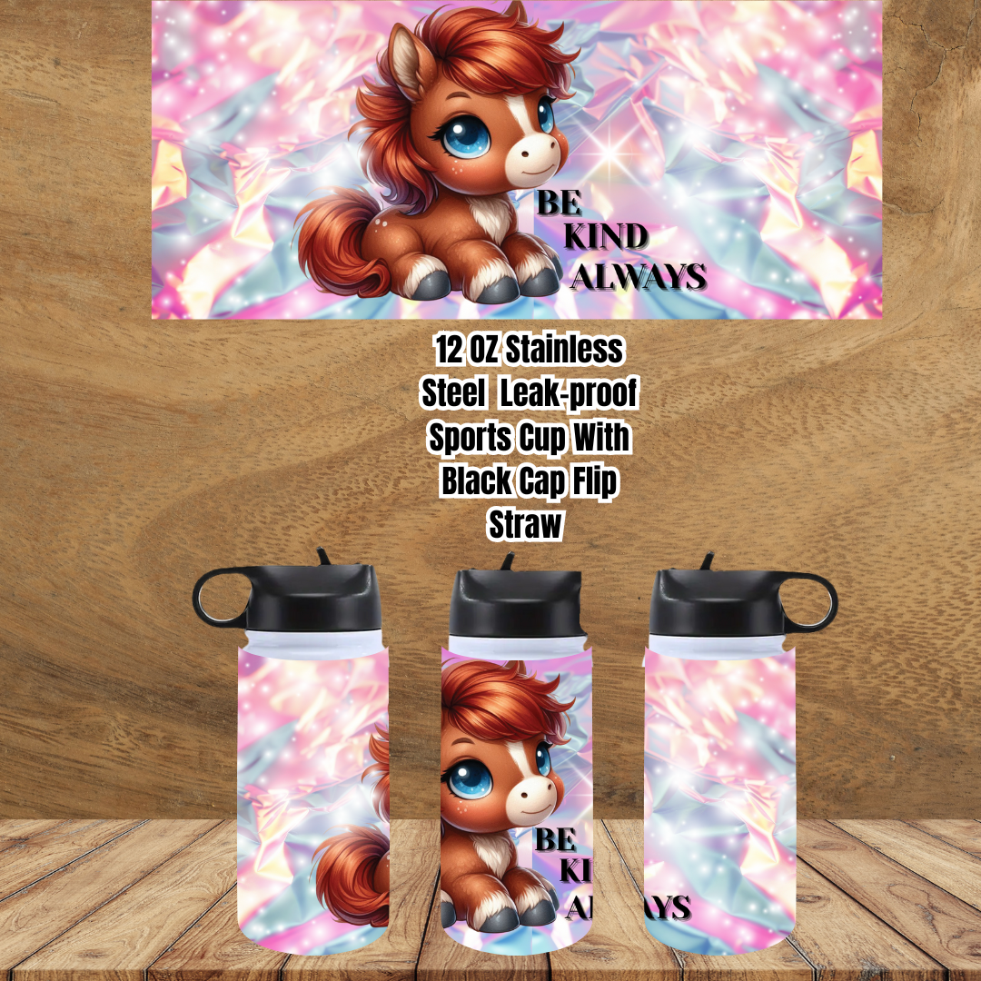 Kindness Ponies Flip-Straw Sports Cup Collection – 12oz Stainless Steel