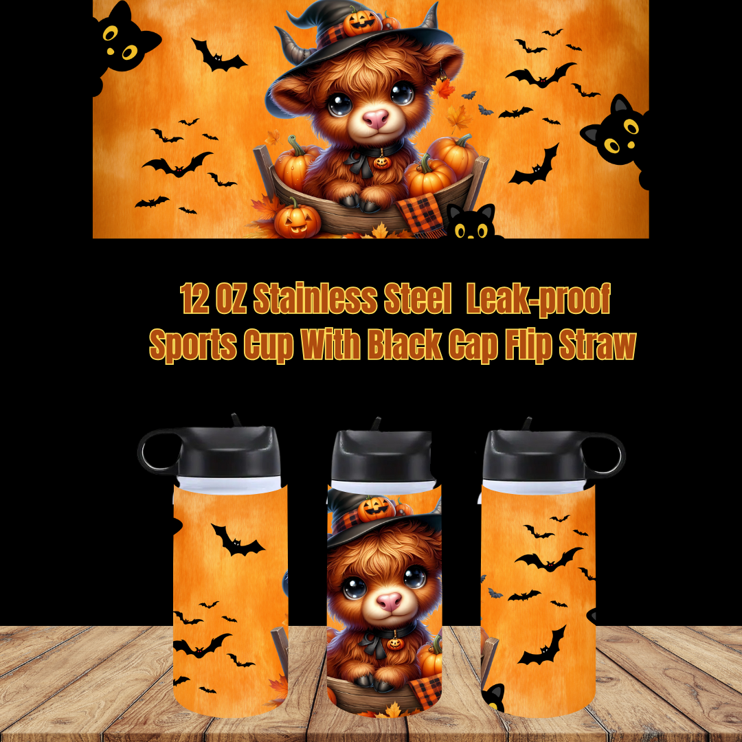 Spooky Highland Cow Sports Cup Collection – 12 oz Stainless Steel Leak-Proof