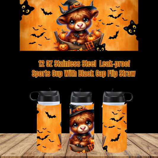 Spooky Highland Cow Sports Cup Collection – 12 oz Stainless Steel Leak-Proof