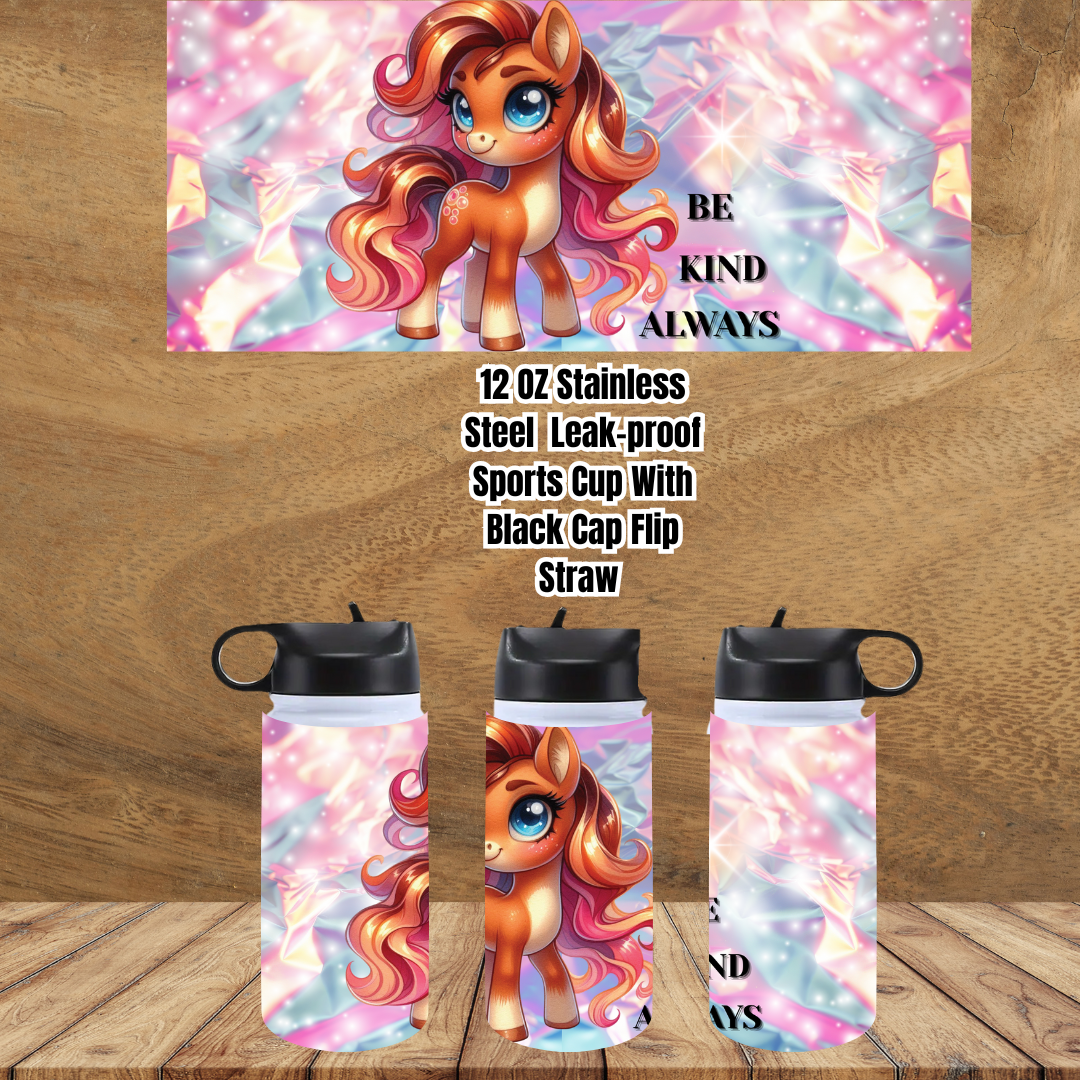 Kindness Ponies Flip-Straw Sports Cup Collection – 12oz Stainless Steel