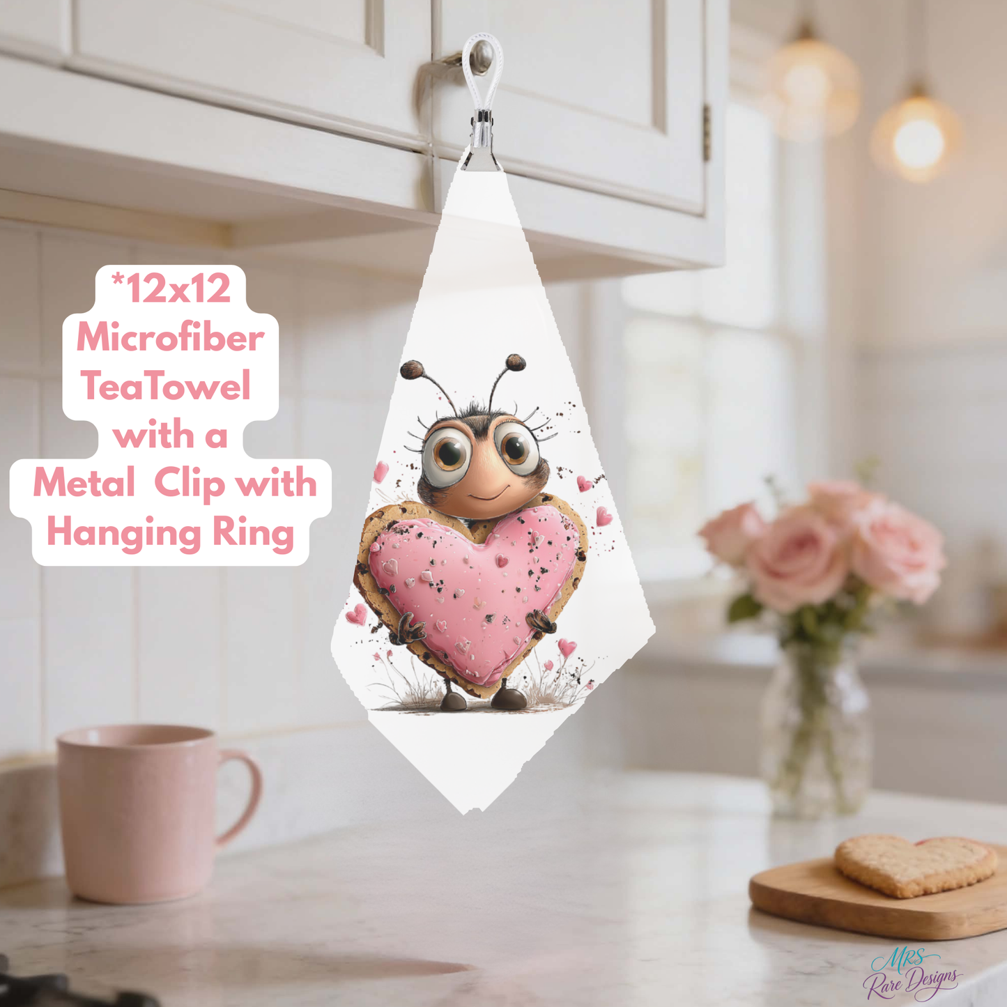 Bee Cozy Collection – 12x12 Microfiber Tea Towels with Metal Clip & Hanging Ring by Mrs. Rare Designs