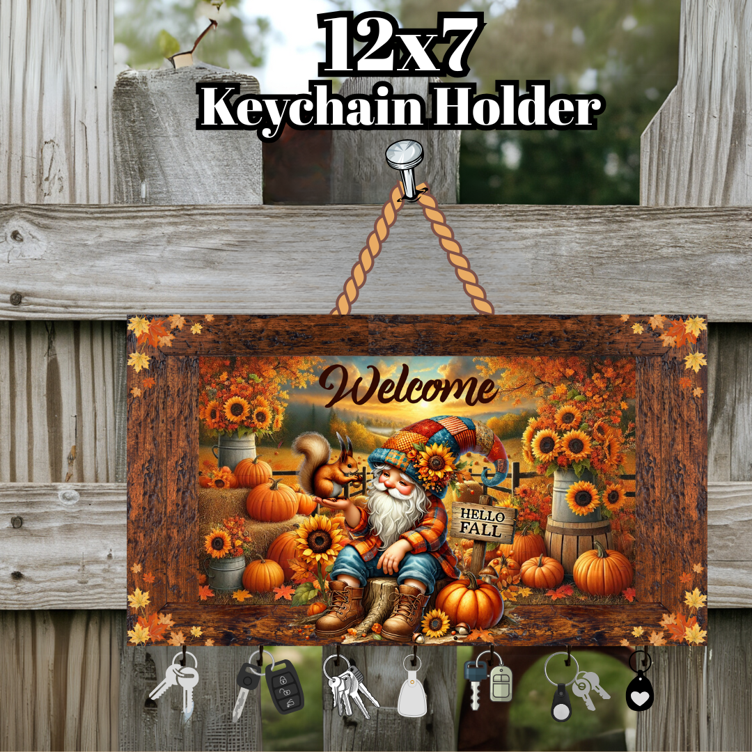 Autumn Gnome Welcome Keychain Holder
