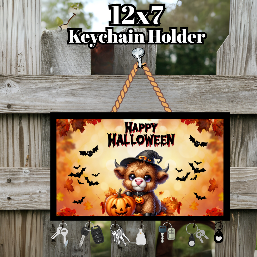 Highland Cow Halloween Keychain Holder Collection – 12x7 Wall Hangers