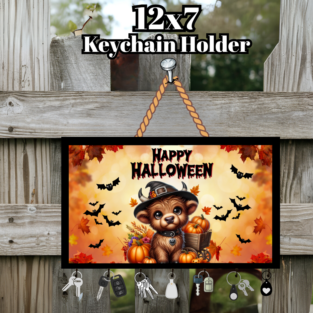 Highland Cow Halloween Keychain Holder Collection – 12x7 Wall Hangers