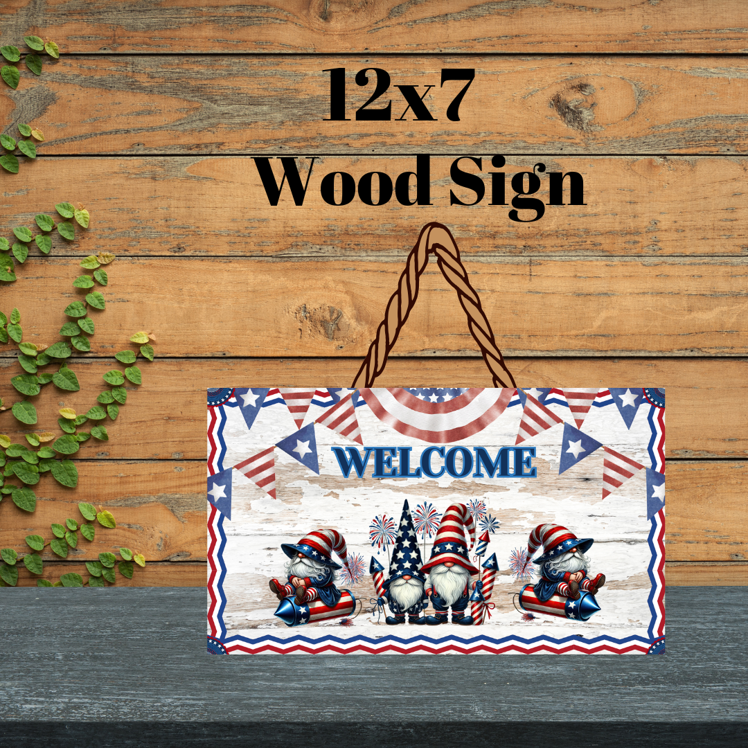 Patriotic Gnome Welcome Wood Sign Collection | 12x7