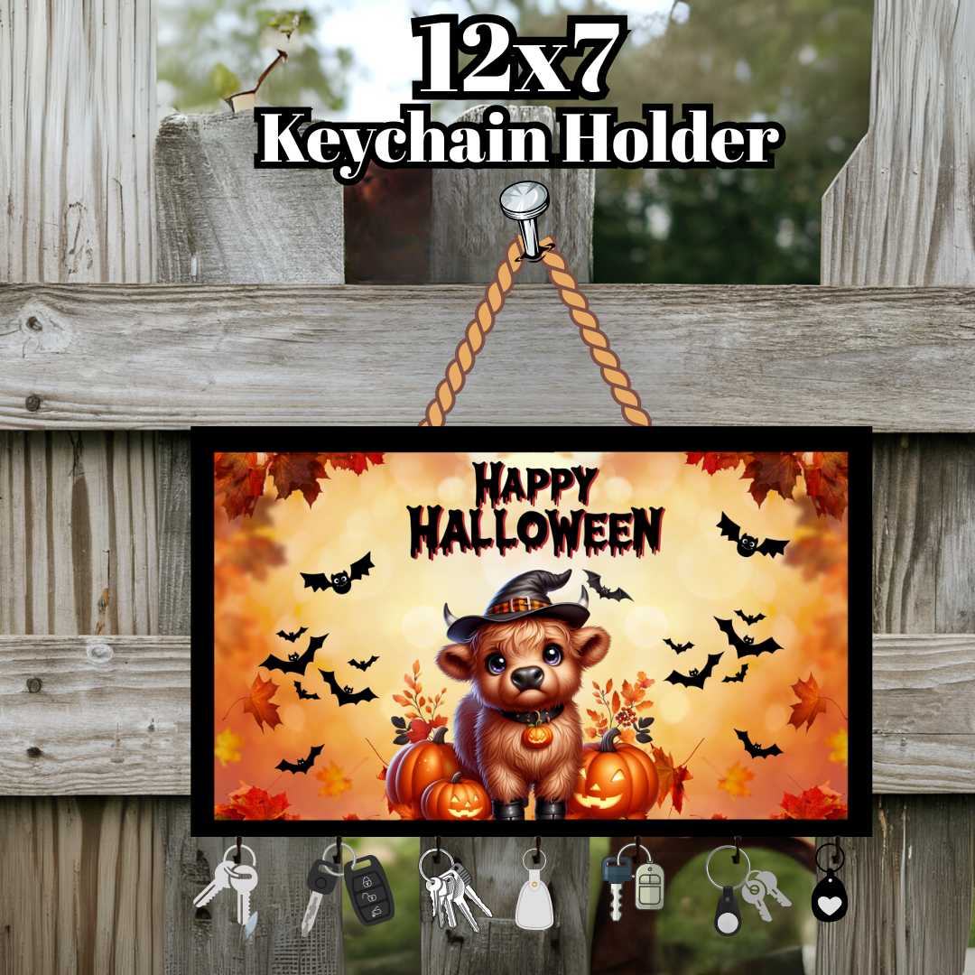 Highland Cow Halloween Keychain Holder Collection – 12x7 Wall Hangers