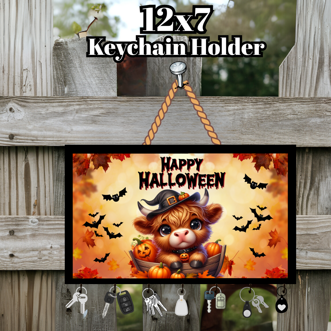 Highland Cow Halloween Keychain Holder Collection – 12x7 Wall Hangers