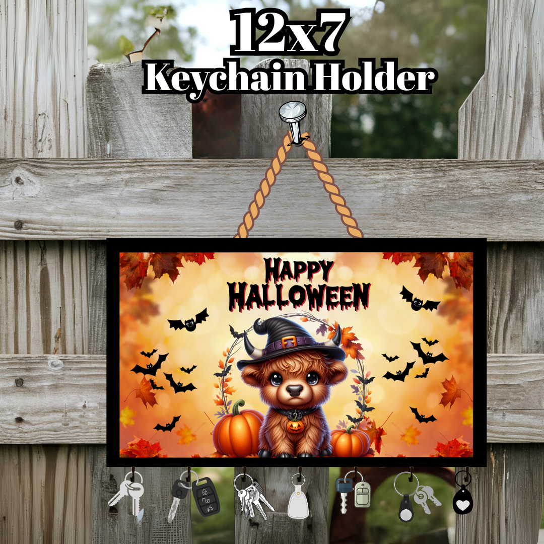 Highland Cow Halloween Keychain Holder Collection – 12x7 Wall Hangers