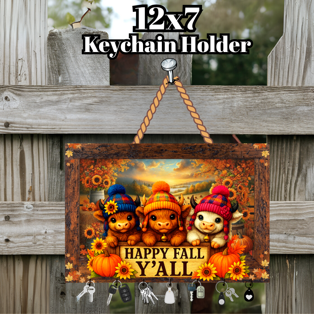 Happy Fall Y’all Highland Cow Keychain Holder Collection (12x7)
