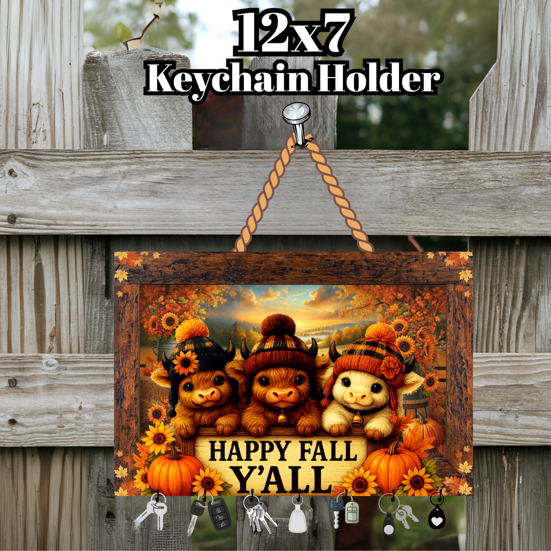 Happy Fall Y’all Highland Cow Keychain Holder Collection (12x7)