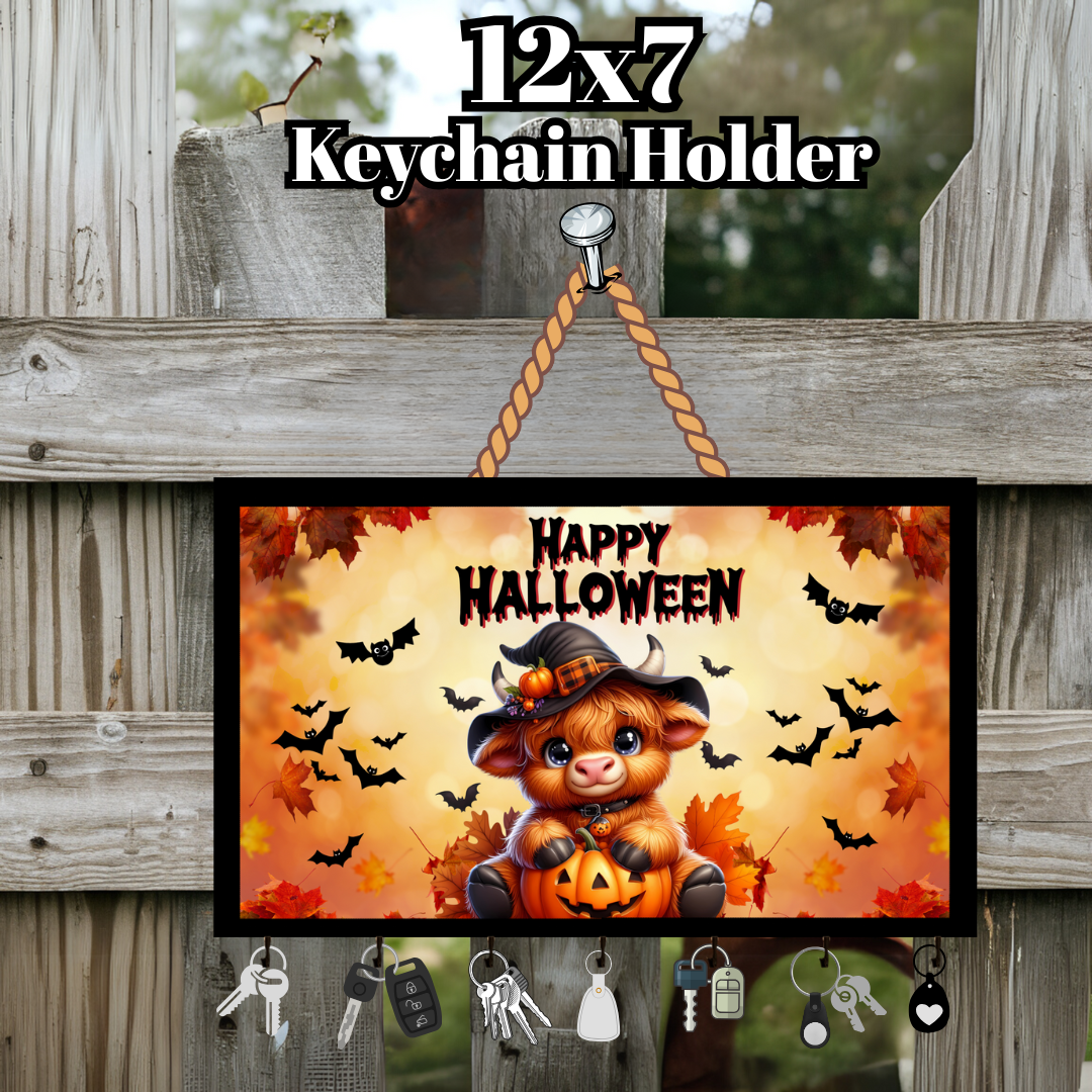 Highland Cow Halloween Keychain Holder Collection – 12x7 Wall Hangers