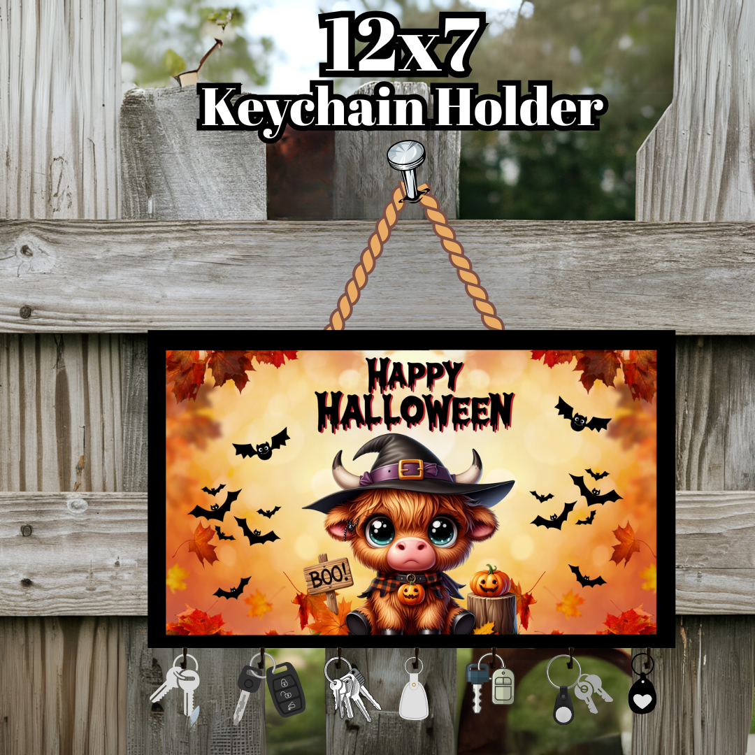 Highland Cow Halloween Keychain Holder Collection – 12x7 Wall Hangers