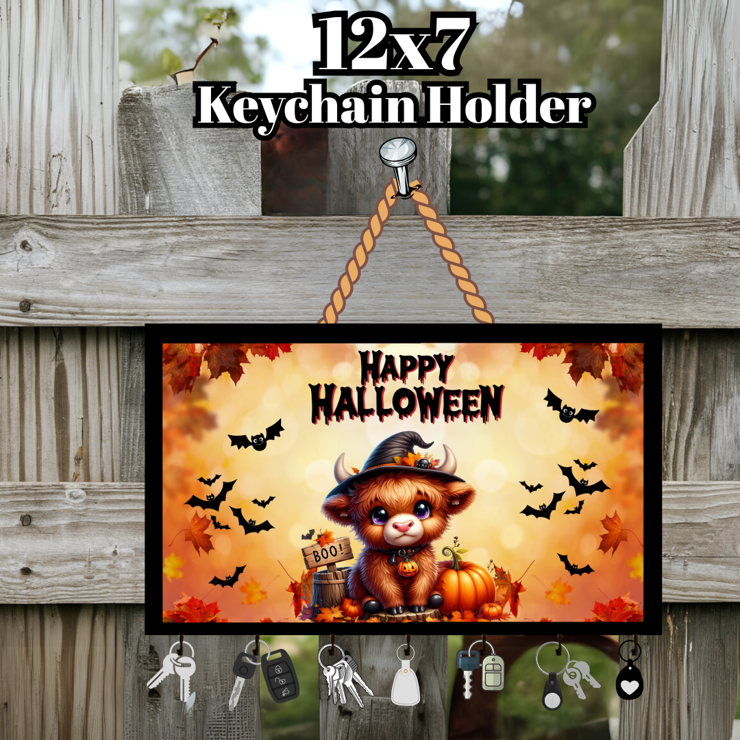 Highland Cow Halloween Keychain Holder Collection – 12x7 Wall Hangers