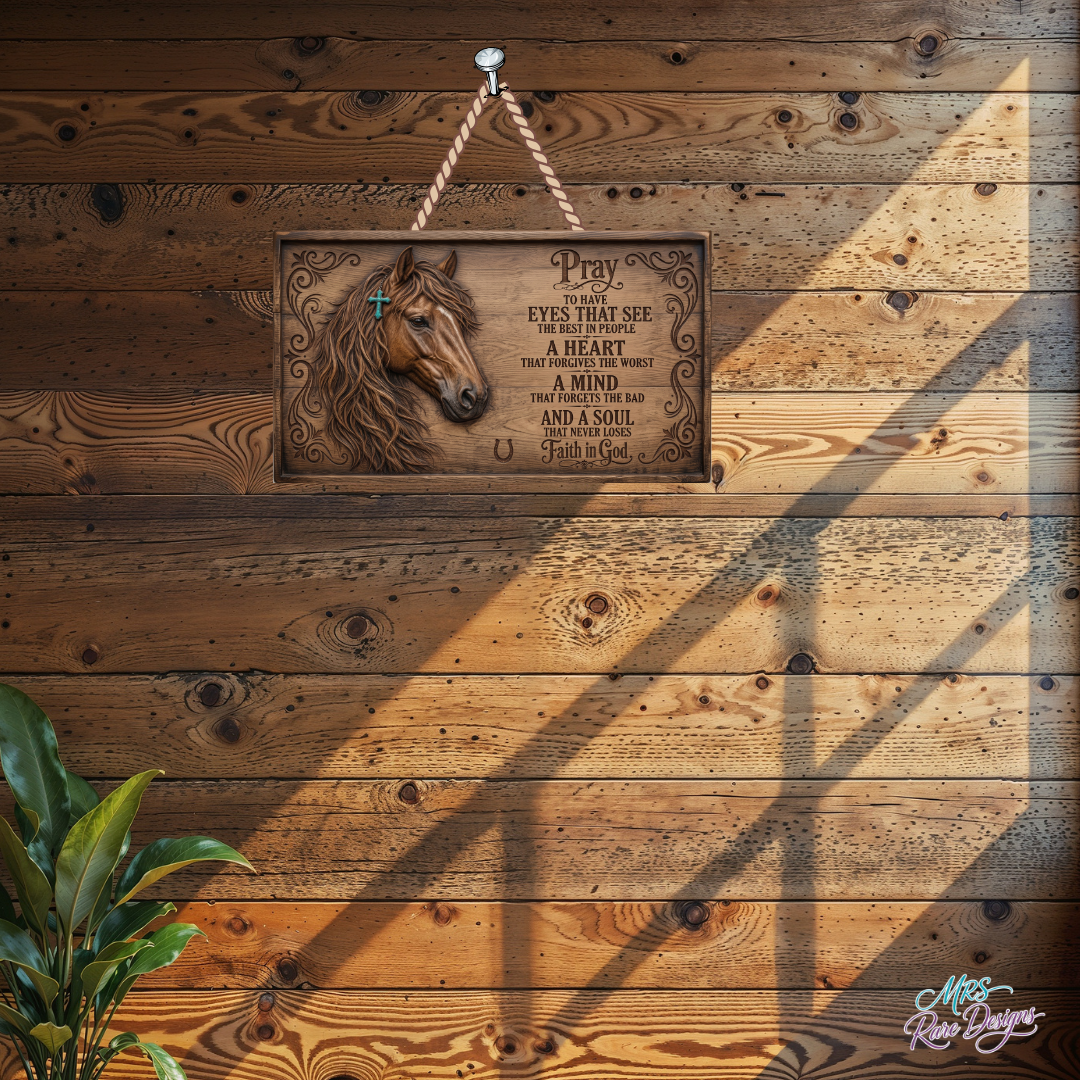 "Faith & Freedom" Western Horse & Prayer 12x7 Decorative Wall Sign