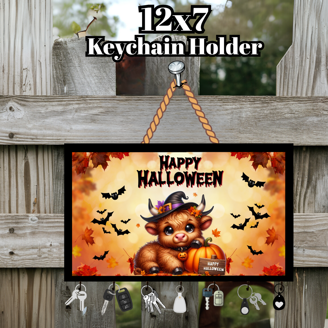 Highland Cow Halloween Keychain Holder Collection – 12x7 Wall Hangers