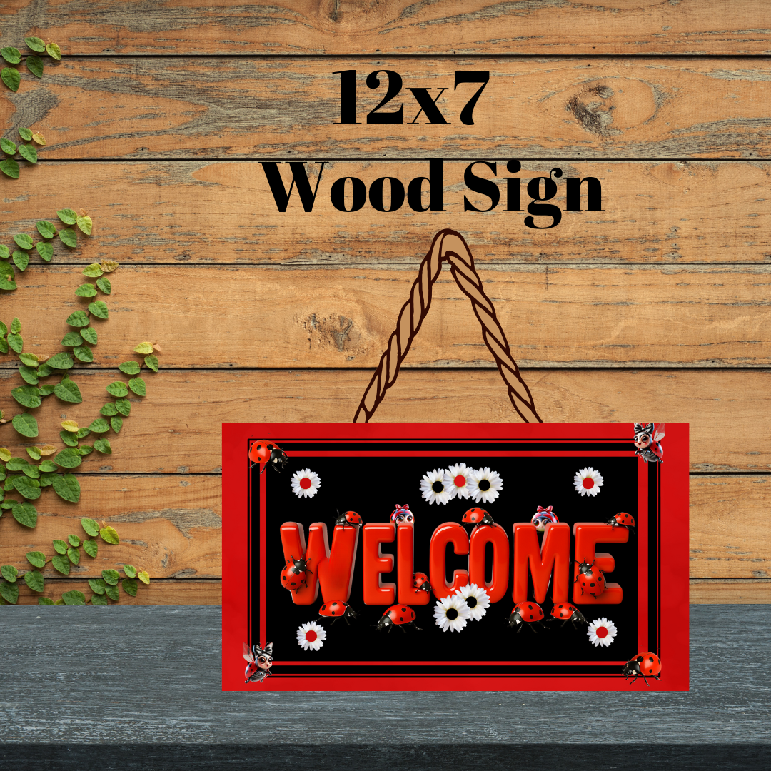 Ladybug Love Welcome Sign Duo – 12x7 Wood Decor Set