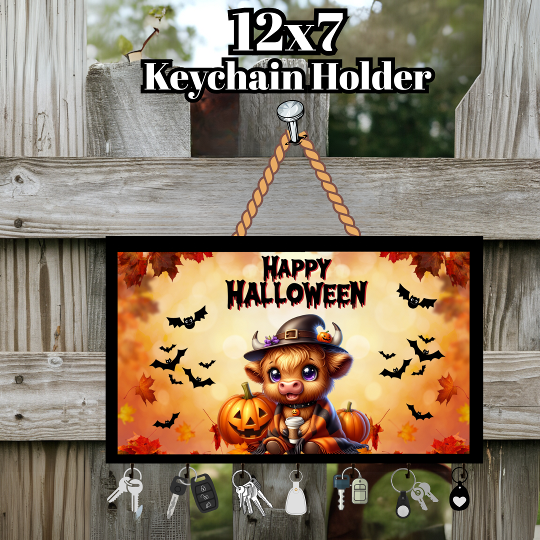 Highland Cow Halloween Keychain Holder Collection – 12x7 Wall Hangers