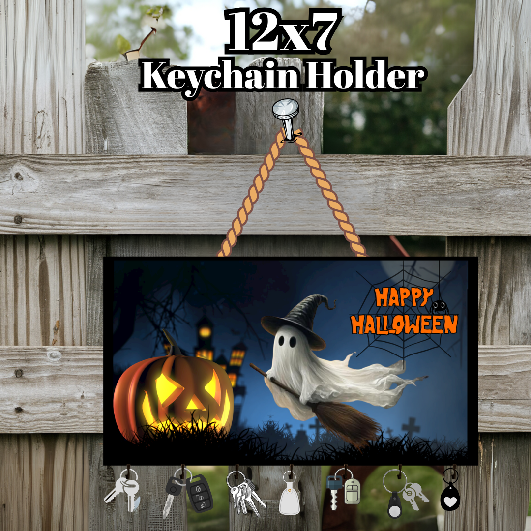 Haunted Night Halloween Keychain Holder – 12x7 Wall Organizer
