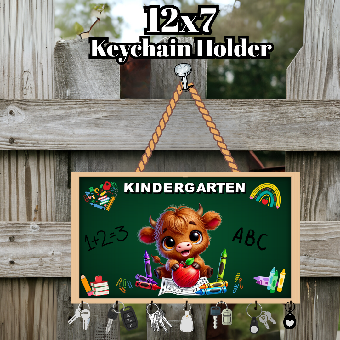 Back-to-School Highland Cow Keychain Holder Collection – Pre-K to 5th Grade