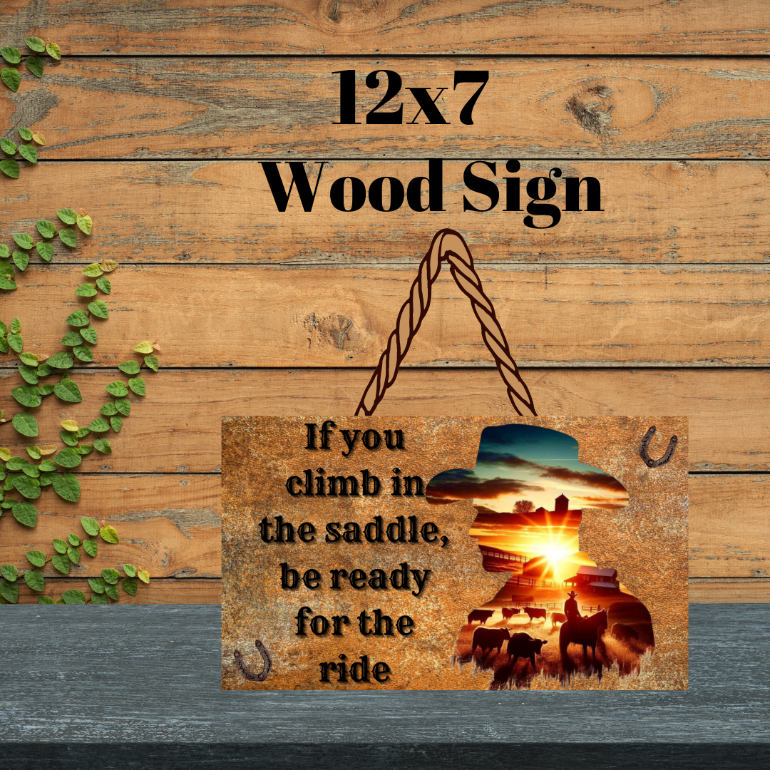 Saddle Up Sunset Wood Sign
