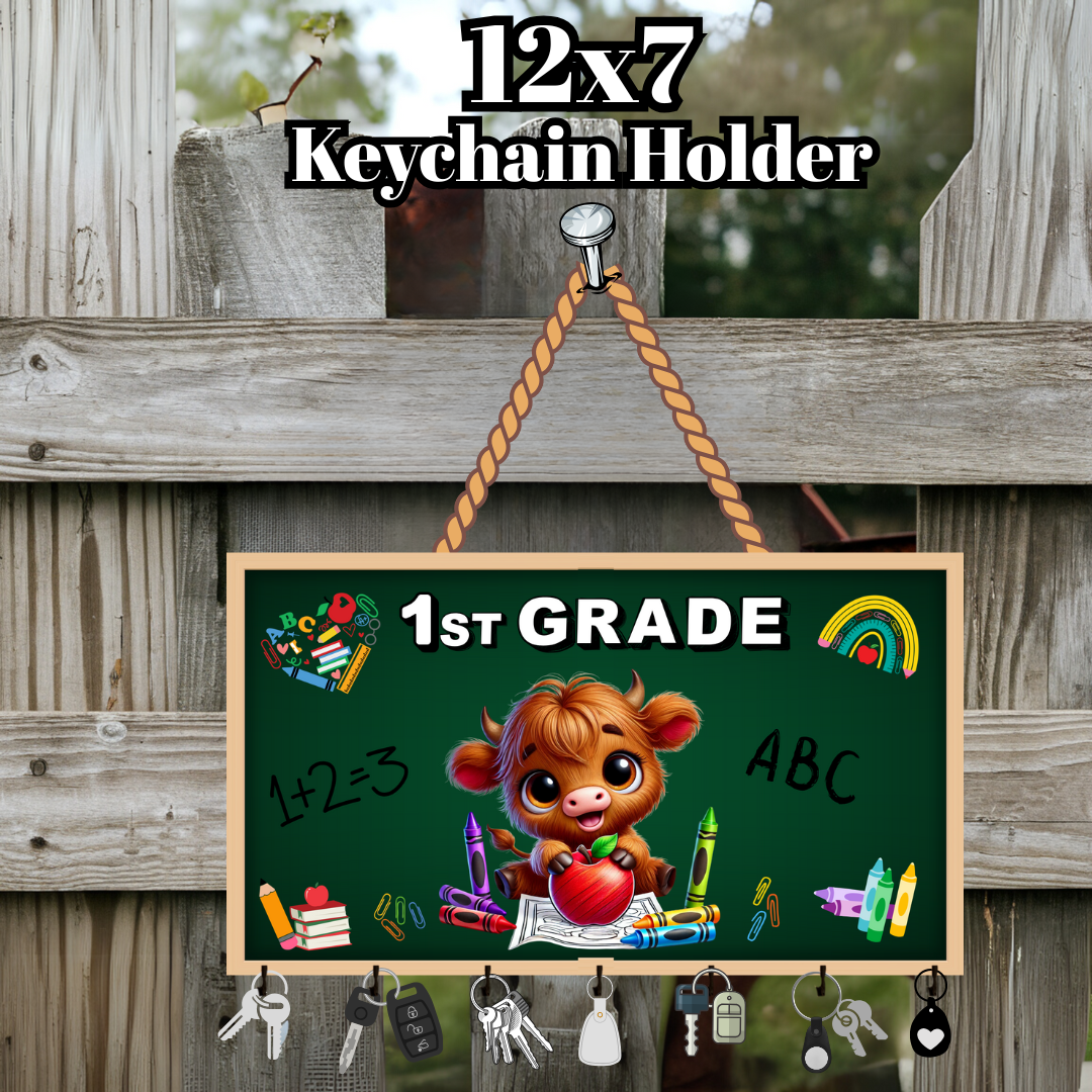 Back-to-School Highland Cow Keychain Holder Collection – Pre-K to 5th Grade