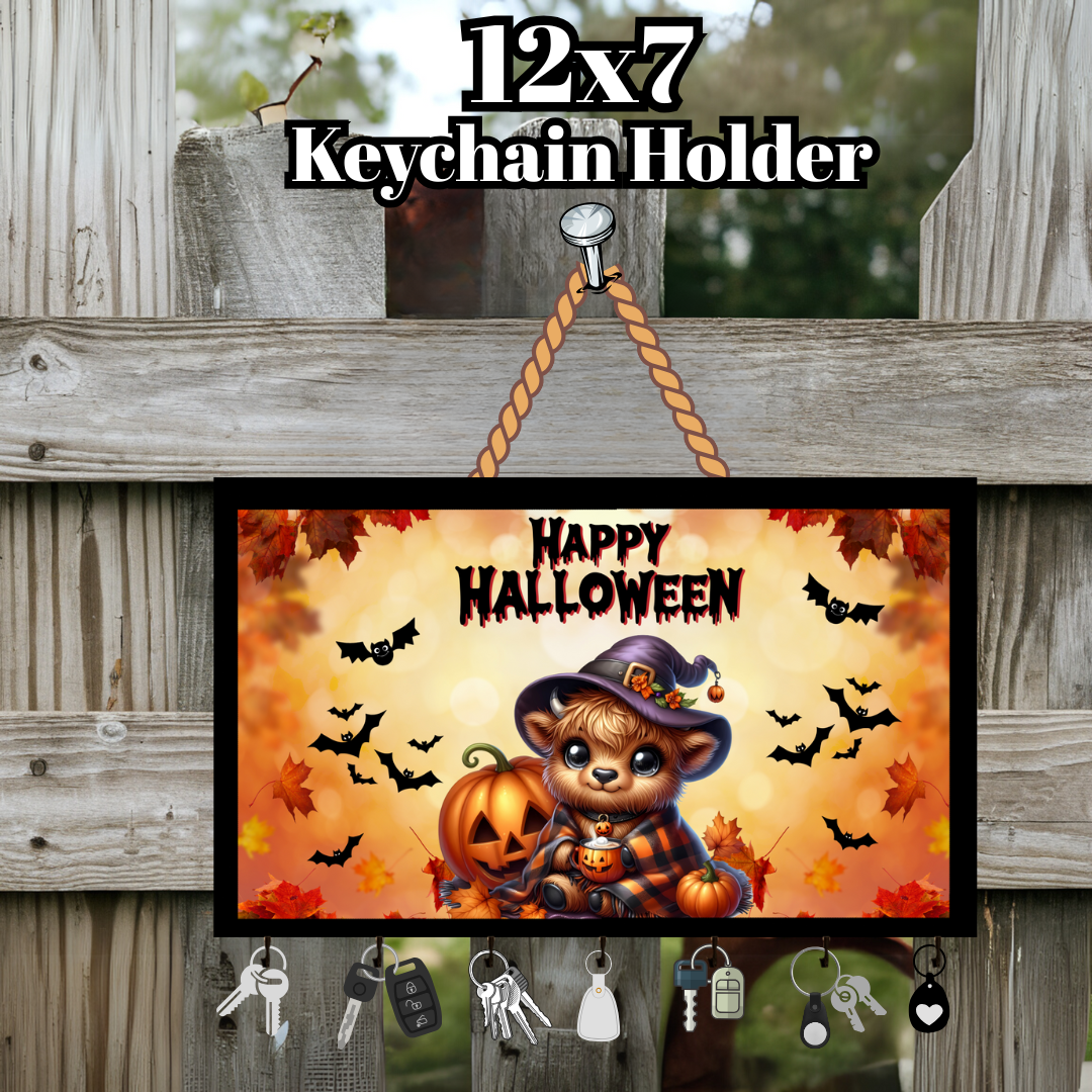 Highland Cow Halloween Keychain Holder Collection – 12x7 Wall Hangers