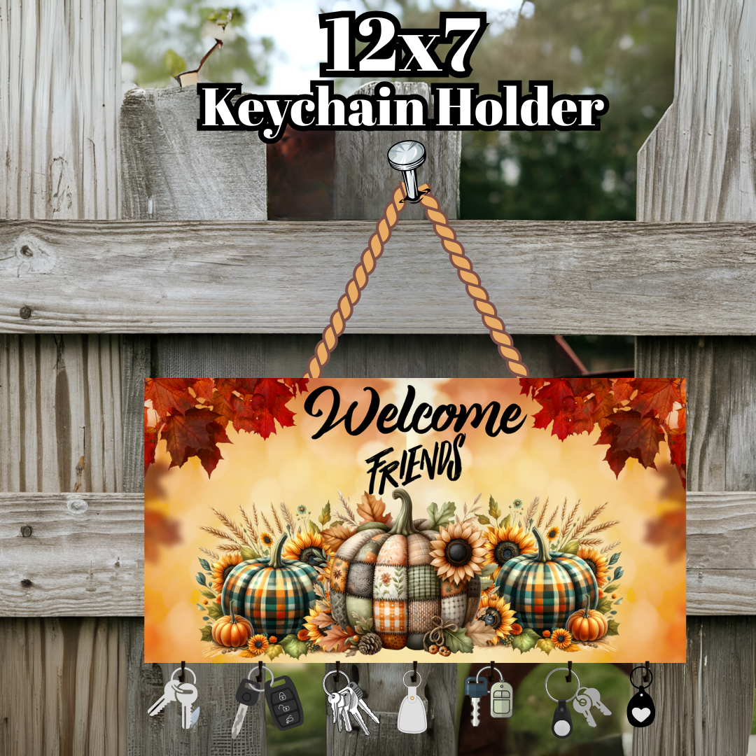Welcome Friends Fall Pumpkin Keychain Holder – 12x7 Wall Organizer